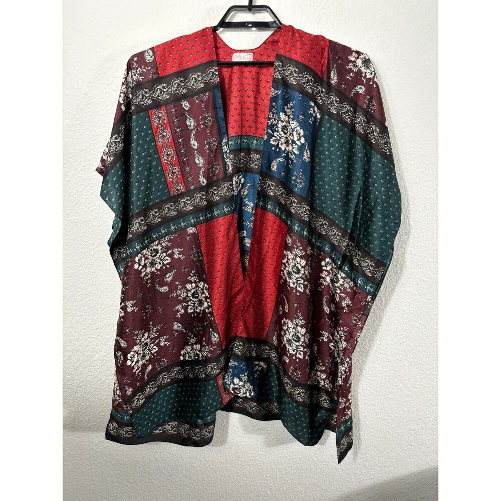 Free People Mon Cheri Silky Patchwork Print Kimono One Size Multicolor Polyester